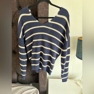 Miami Navy and Cream V-Neck Sweater
